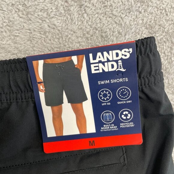 NEW LANDS' END Men's M Quick Dry UPF 50 Swim Shorts With Built-In Boxer Black - Picture 6 of 8